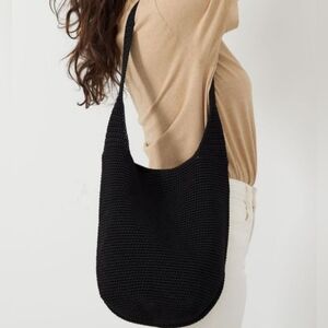 THE SAK Large Black Classic Knit Woven Bucket Hobo Boho Hippie Shoulder Bag Y2K